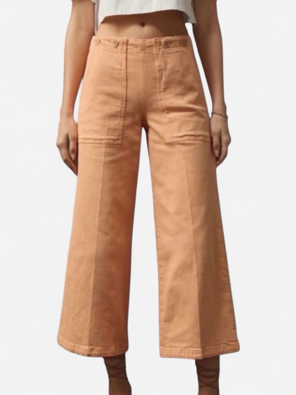 ANTHROPOLOGIE Pilcro Kit High Rise Wide Leg Trouser Jeans | Peach Petal PLUS 18W